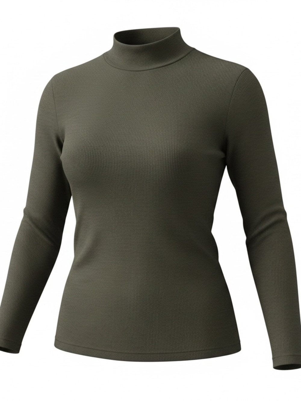 Draper & Damon’s Ribbed Mock Neck Long Sleeve Top — Olive Brown